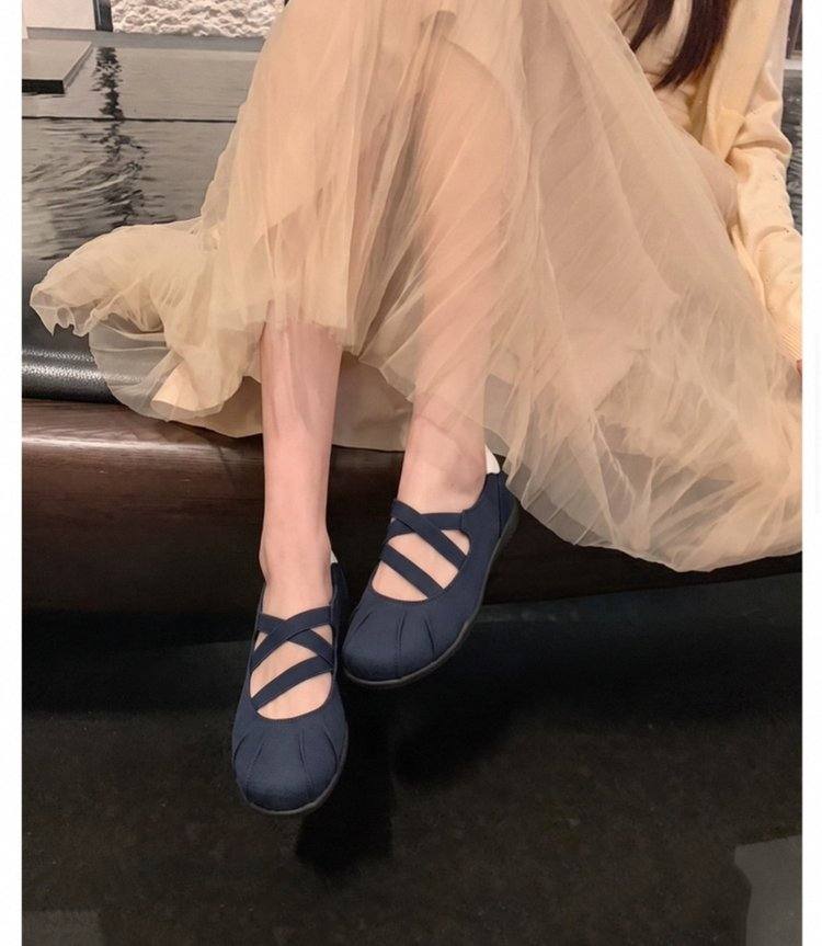 Women Summer New Flat Soft Leather Mary Janes, Versatile Hollow Out Shallow Mouth Ballet Style Casual Flats