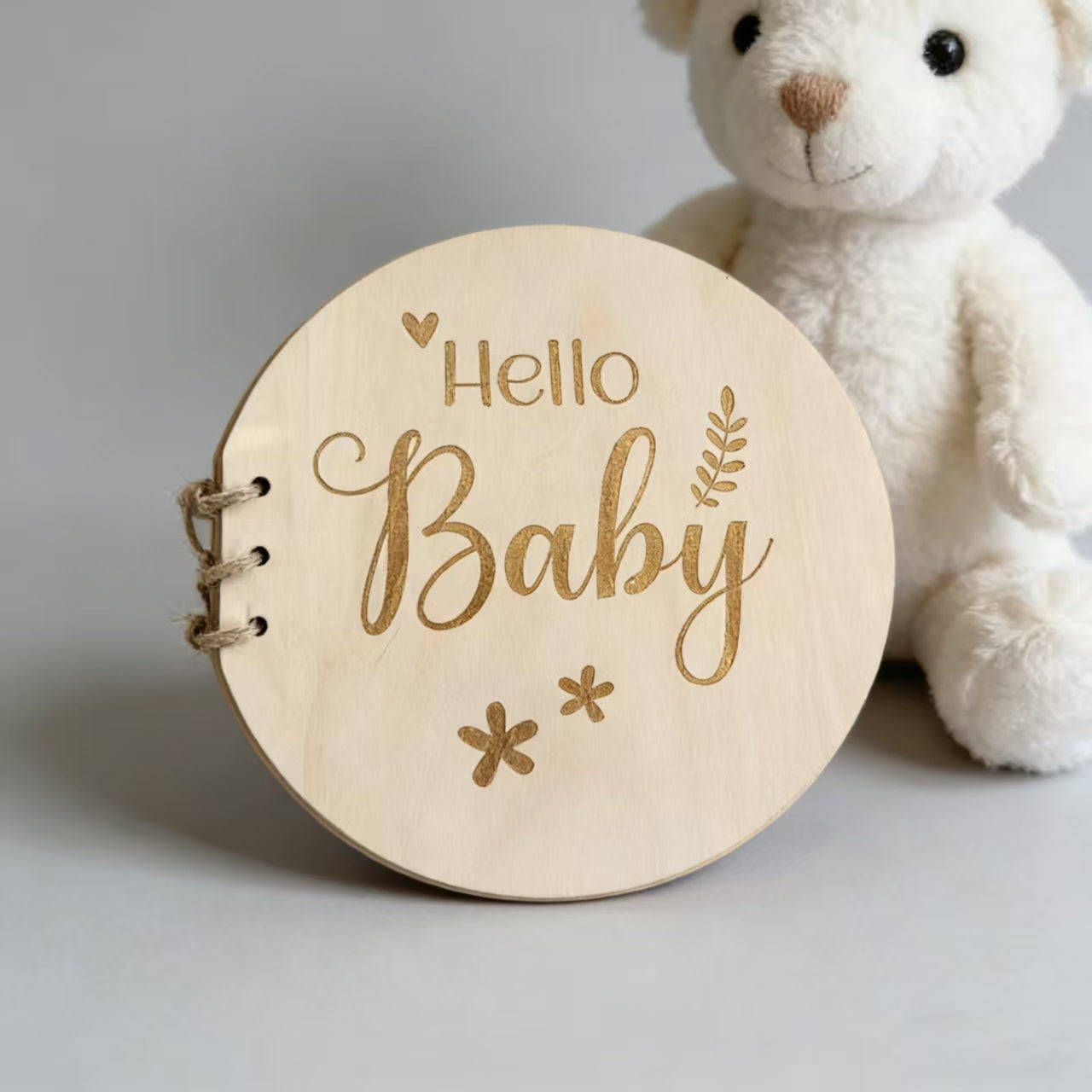 Hello Baby Round Wooden Baby Shower Book, Laser Engraved Natural Wood Newborn Guest Book, Rustic Circular Sign Notebook For Gender Reveal Maternity Photography Prop Nursery Decor Gift