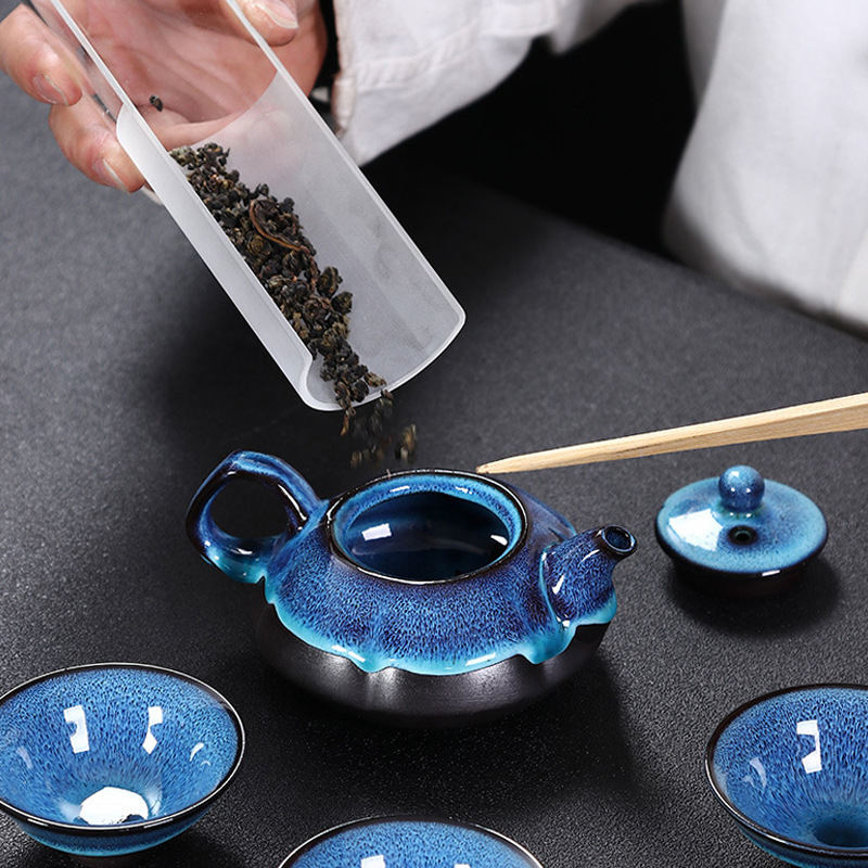 Retro Kiln-Changed Starry Glaze Travel Tea Set