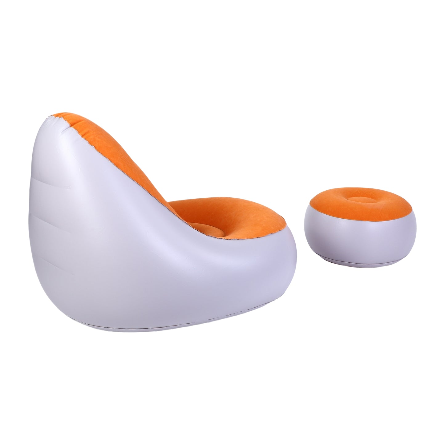 Inflatable Lounge With Foot Stool PVC Flocking Water Proof Folding Blow Up Couch Inflatable Sofa Chair For Home Camping Orange