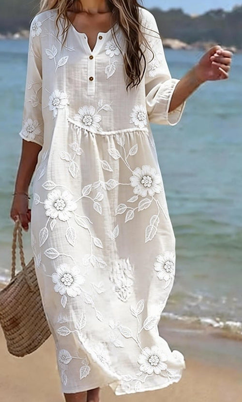 Round Neck Fashion Premium Long Sleeve Printed Dress