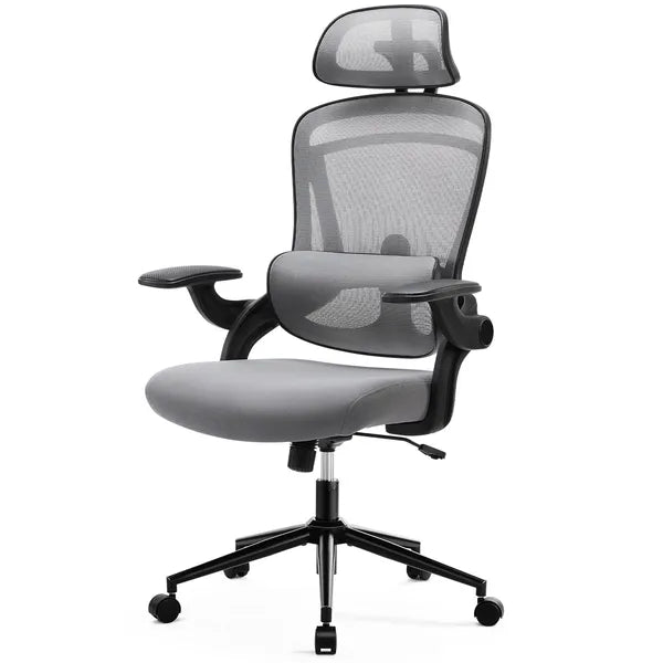 High Back Desk Chair With Adjustable Lumbar Support & Headrest,Comfortable Mesh Computer Chair With Soft Flip Up Arms, Adjustable Height And 120'Tilt