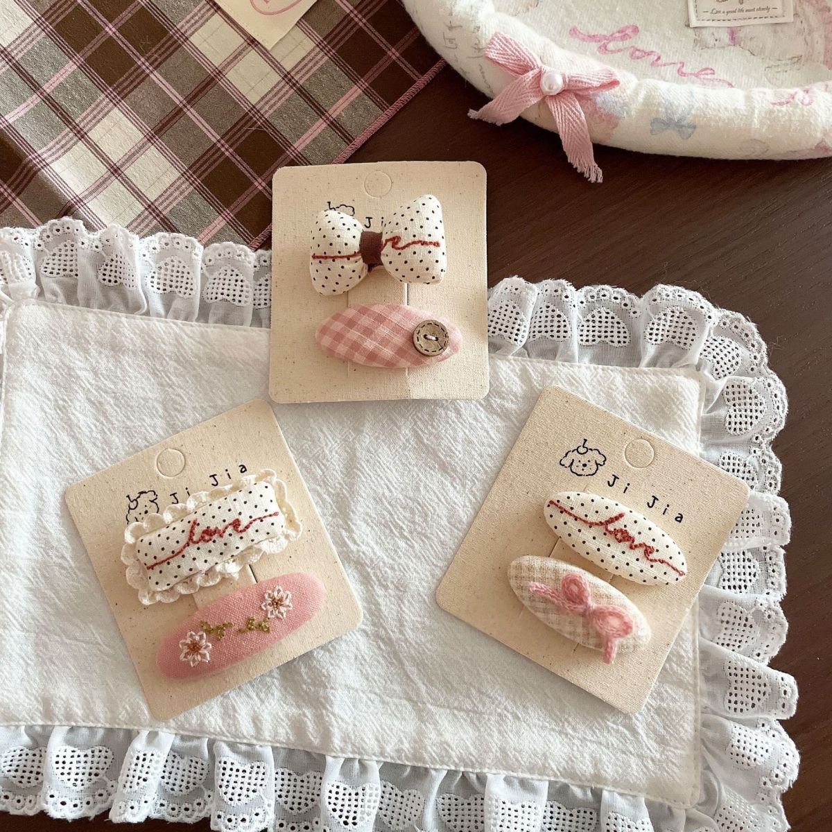 Embroidered Floral Polka-dot Lace Hair Clip For Children