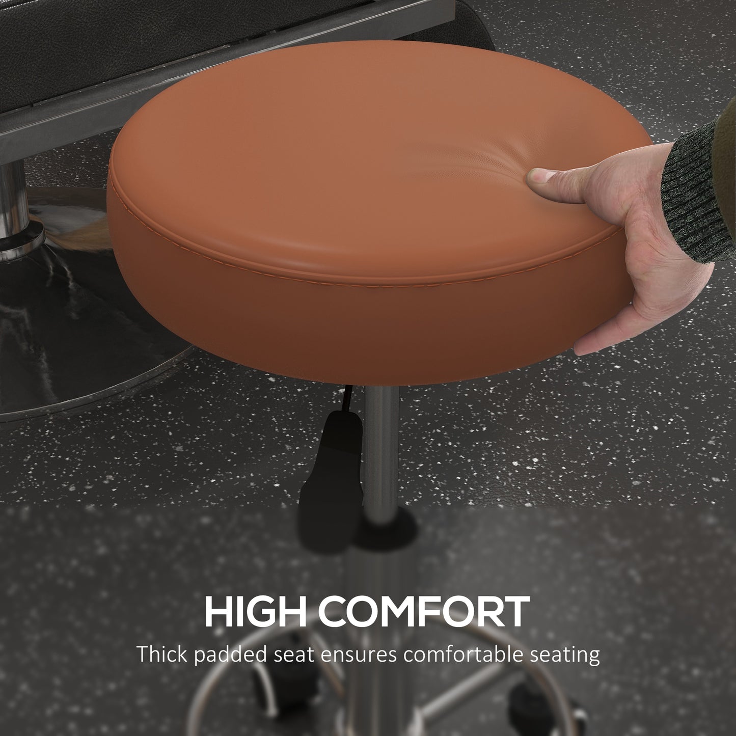 Vinsetto PU Leather Rolling Stool, Height Adjustable Stool Chair With Wheels For Salon, Massage, Spa, Brown
