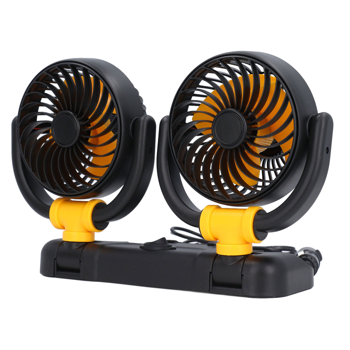 Dual Head Car Fan Adjustable 2 Speed 360 Degree Rotation Dashboard Mount Brushless Motor Portable Vehicle Cooling DC12V