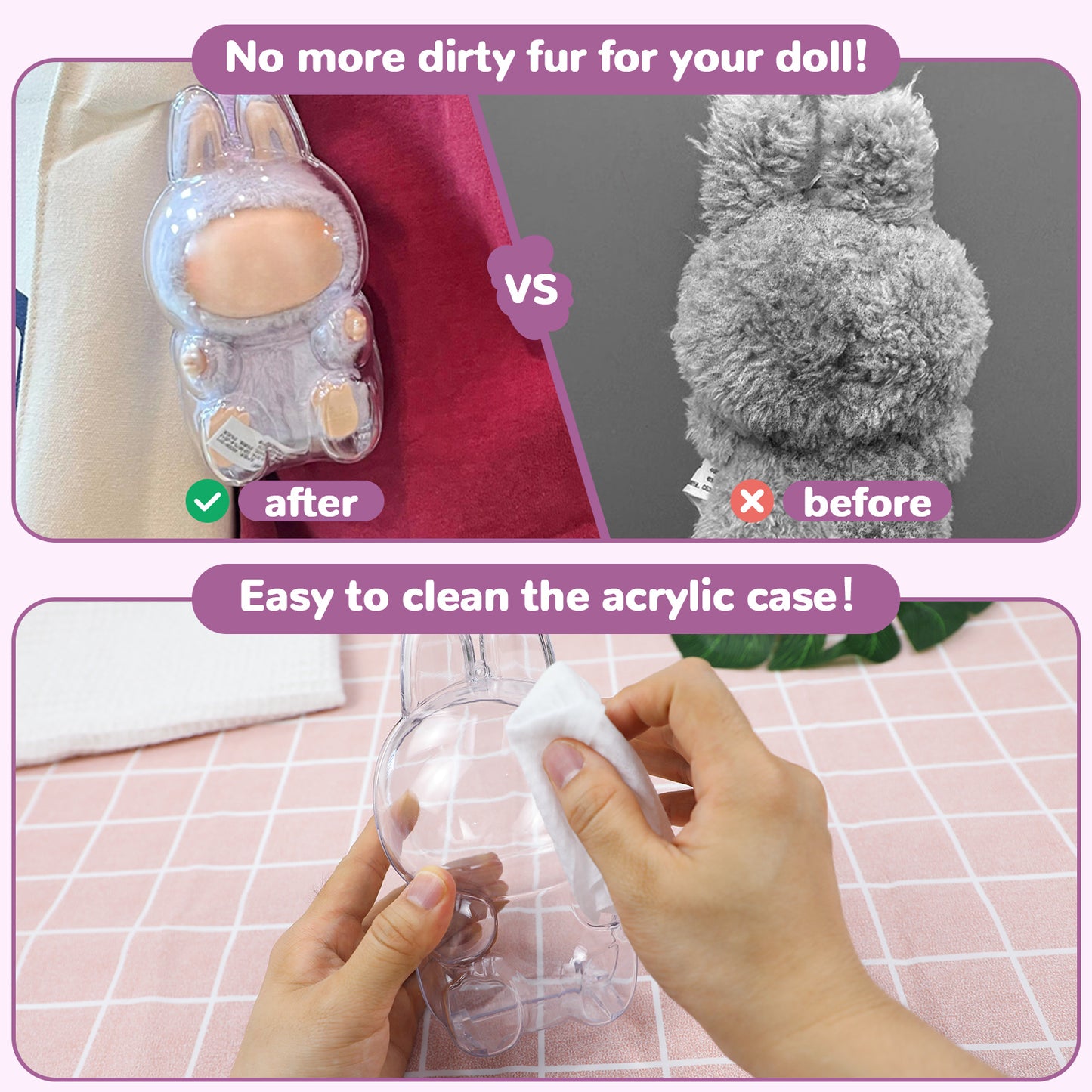 Tocirelo Protective Case Cover Compatible With LABUBU Have A Seat, Clear Plastic Display Case With Keychain, Portable Acrylic Dustproof Accessories Protector Holder For Collectors Doll Not Included