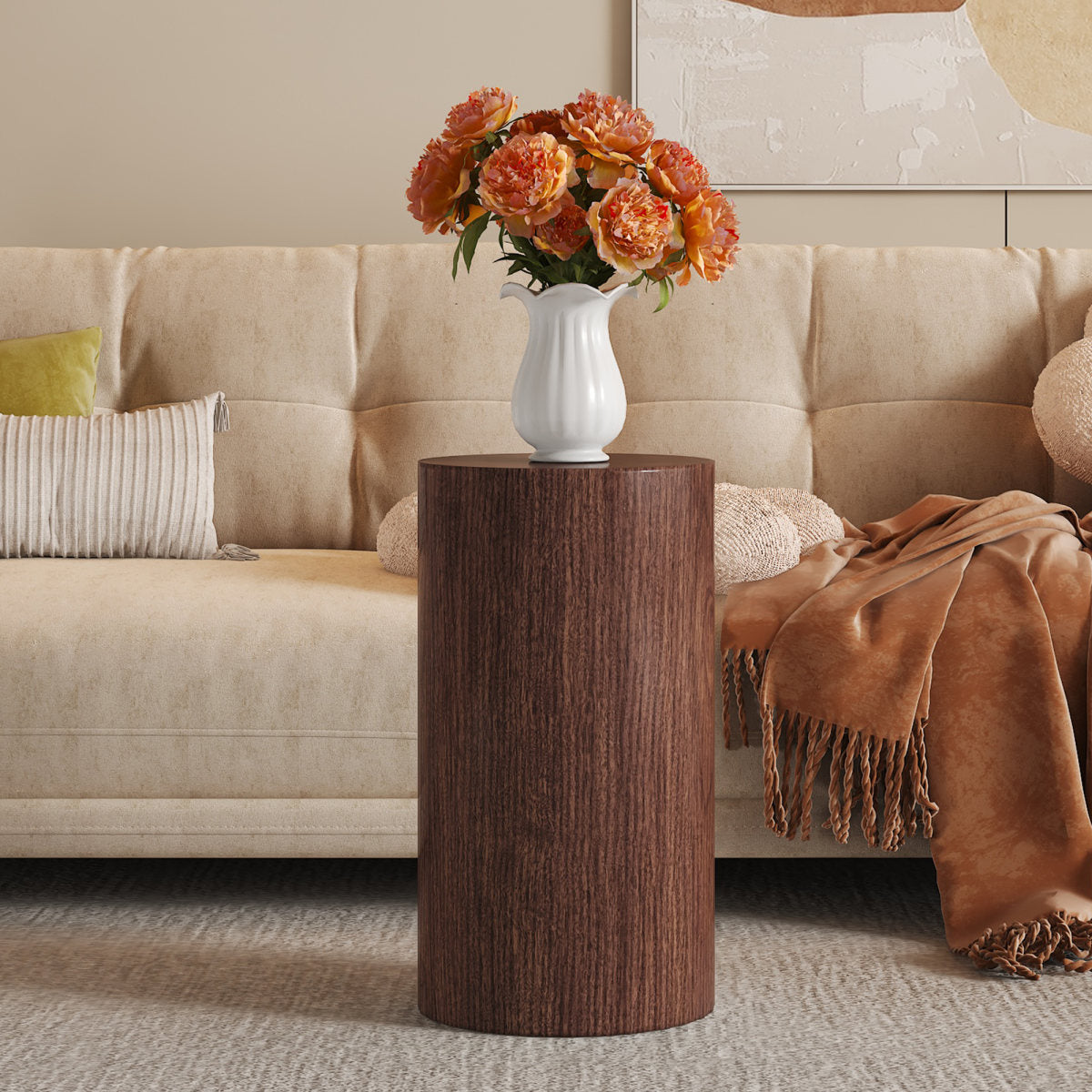 Elegant Round Walnut MDF Coffee Table Modern Living Room Decoration With A Minimalist Design.Can Be Used As A Small Side Table, Side Table, Coffee Table Or Tea Table.