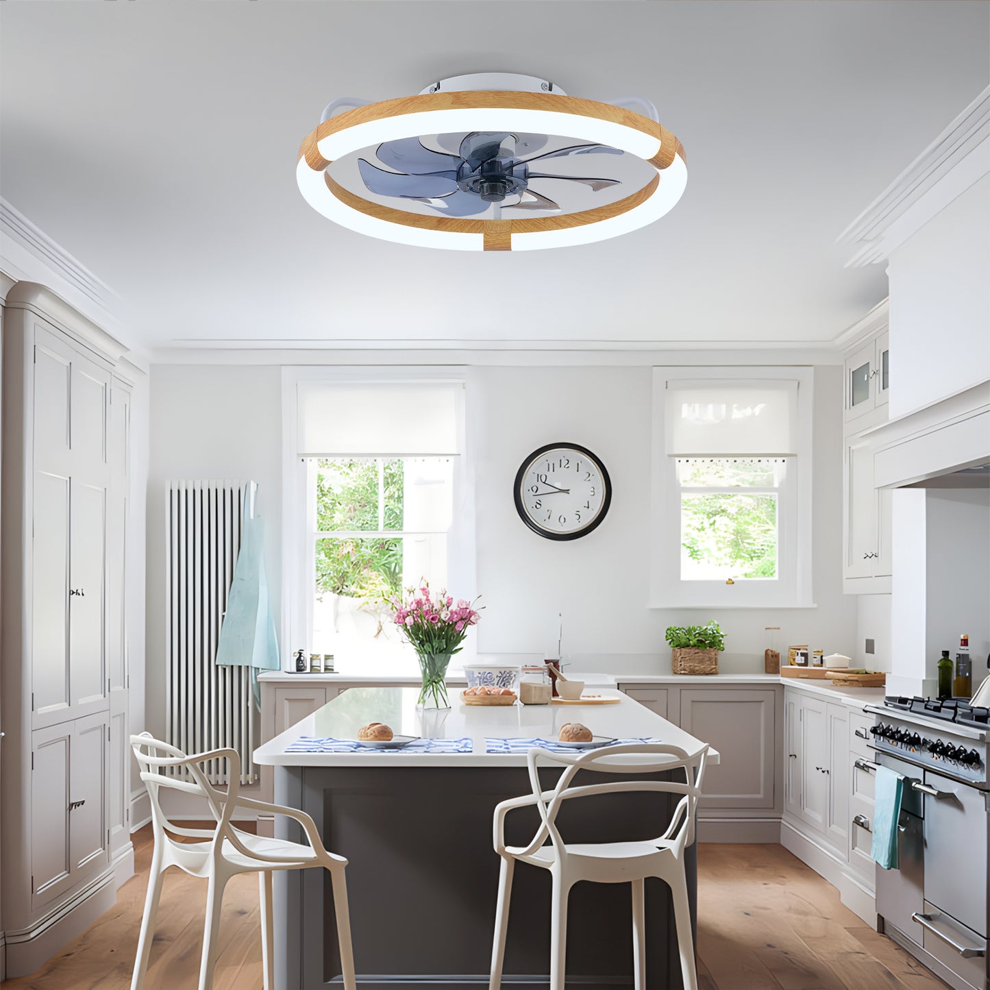 20 Ceiling Fans With Kit ,LED Light Source And Remote Control, 3000-6500K Dimmable Modern Flush Mount LED Fan Light, 6 Speeds, Quiet DC Motor For Living Room, Bedroom,Kitchen----Matte White WOOD