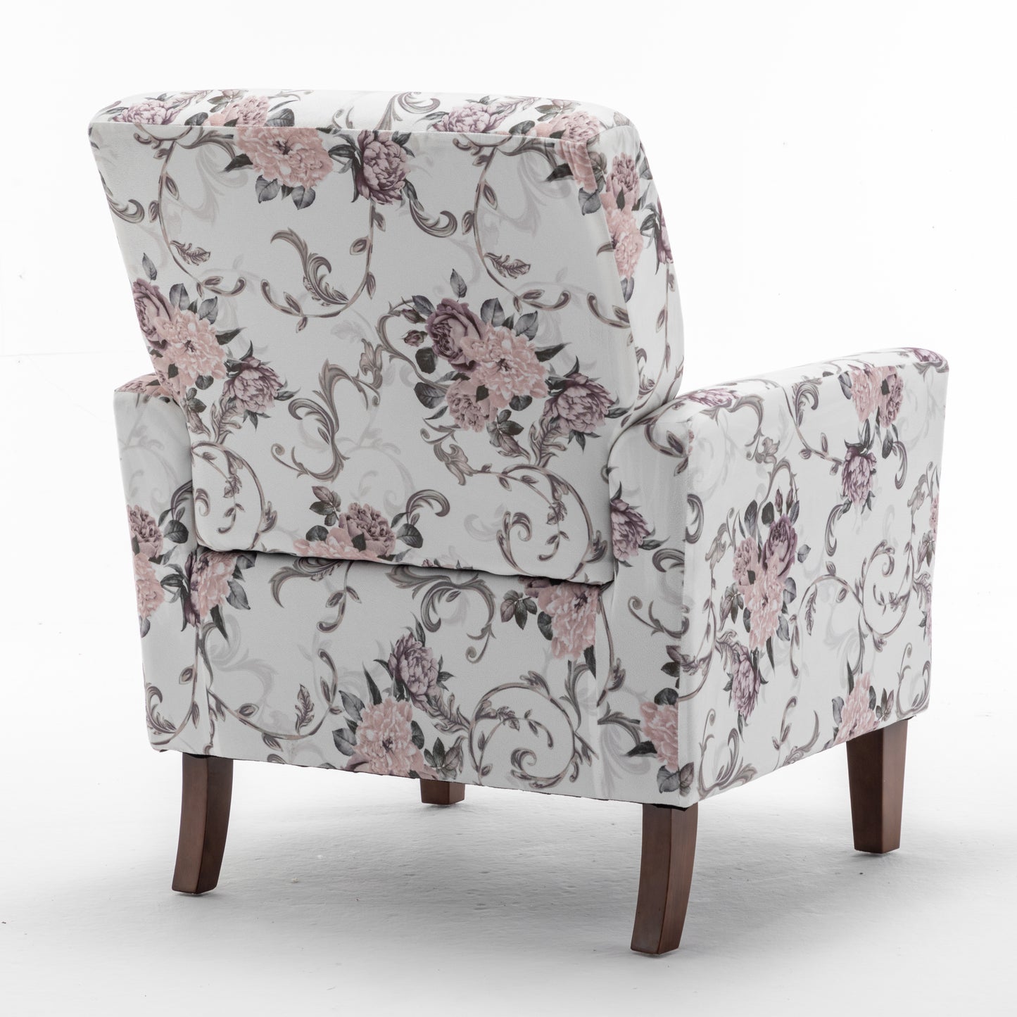 Patterned Polyester Blend Armchair, Solid Birch Wood Frame With Brown Tapered Legs, Foam Padded Accent Chair With Trim Detail For Living Room Office