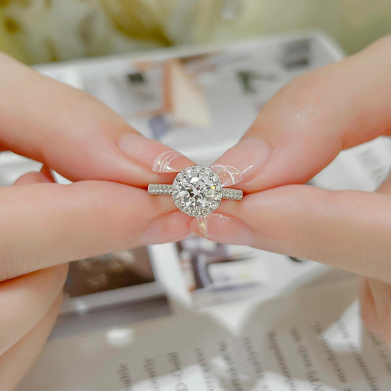 1 Piece Sterling Silver Cushion Halo Moissanite Ring, Elegant Solitaire Style, For Engagement & Valentine's Gifts