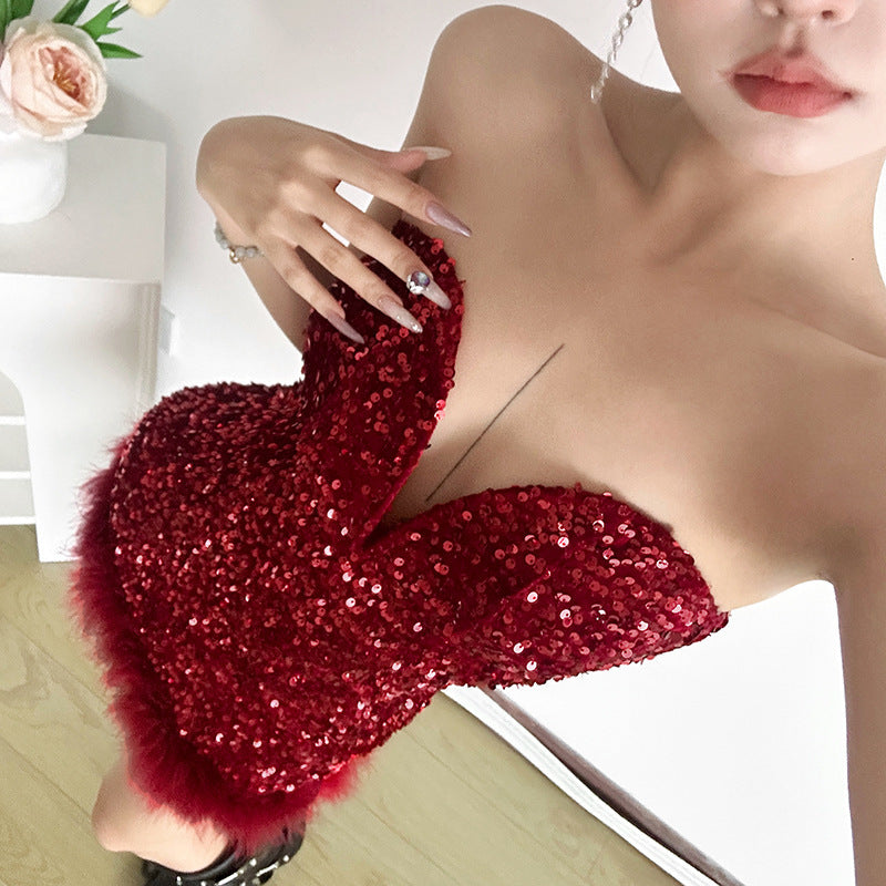 Womens Sexy Bandeau Dress With Raw-edged Body-hugging Silhouette