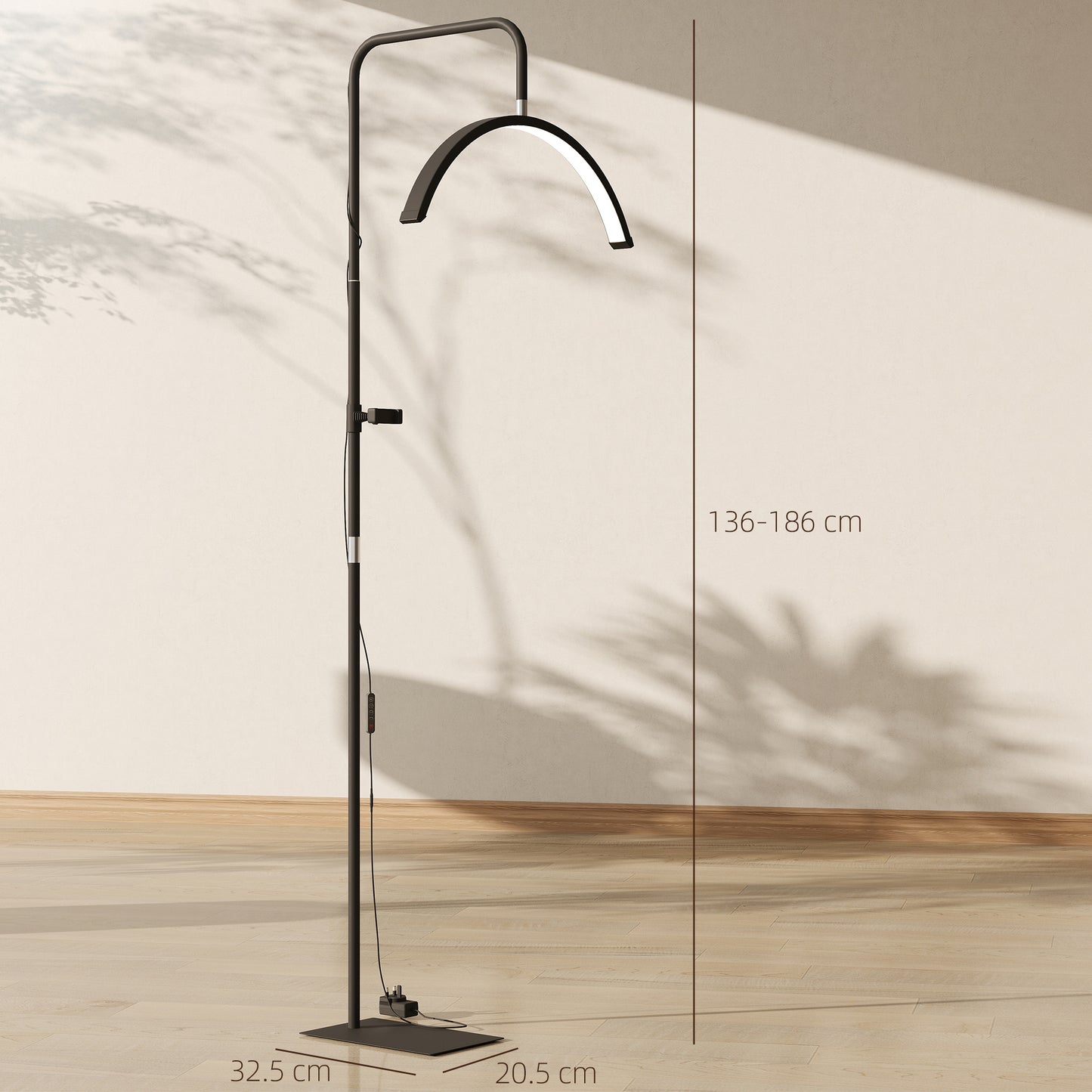 Half Moon Lash Light, Beauty Floor Lamp With 350 Degrees Rotatable Head, 7 Colour Temperature And Phone Holder, Dimmable Standing Lamp For Eyelash Extension, Tattoo, Nails, Skincare, Black