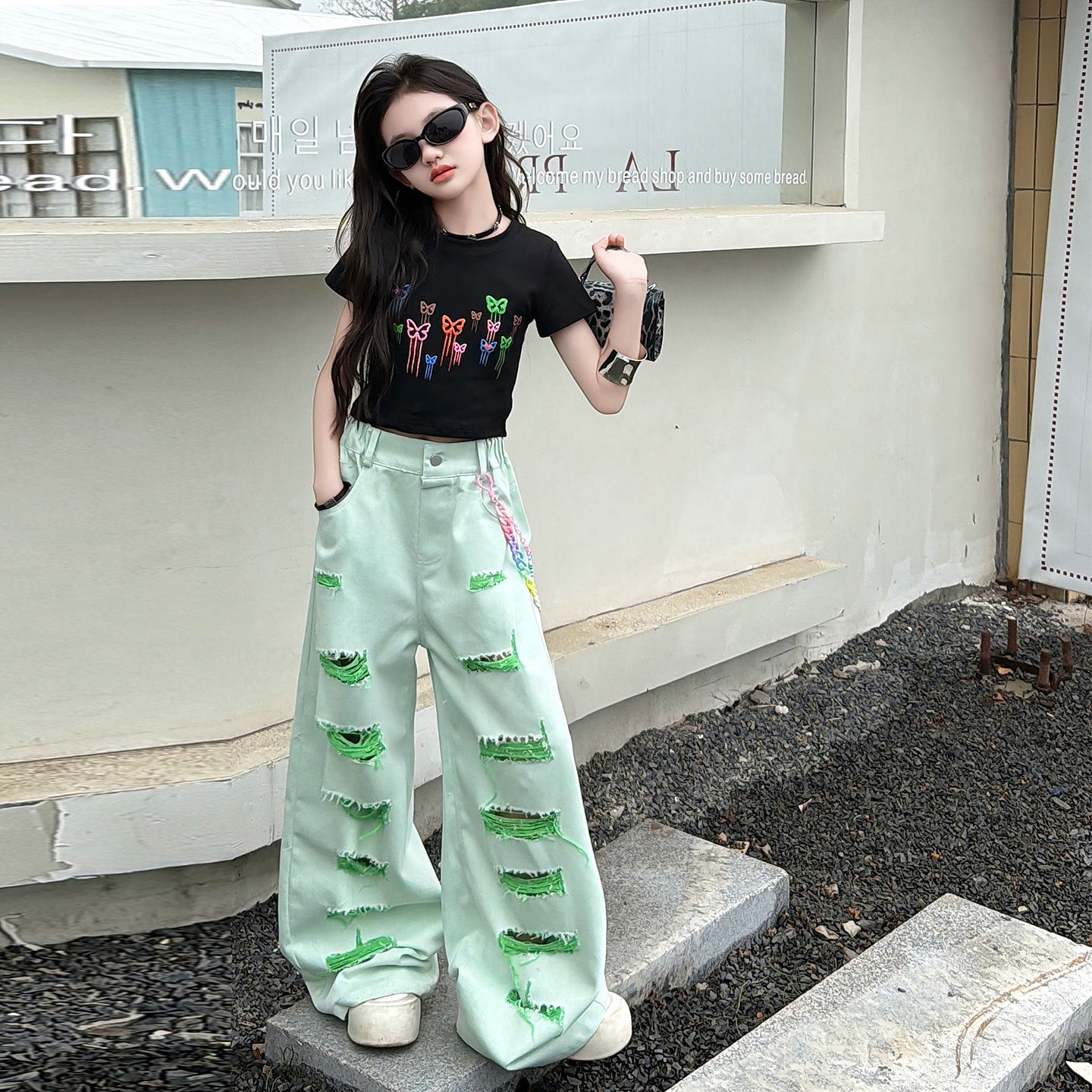 New Summer Wide-Leg Pants For Girls Korean-Style Chic Two-Piece Set