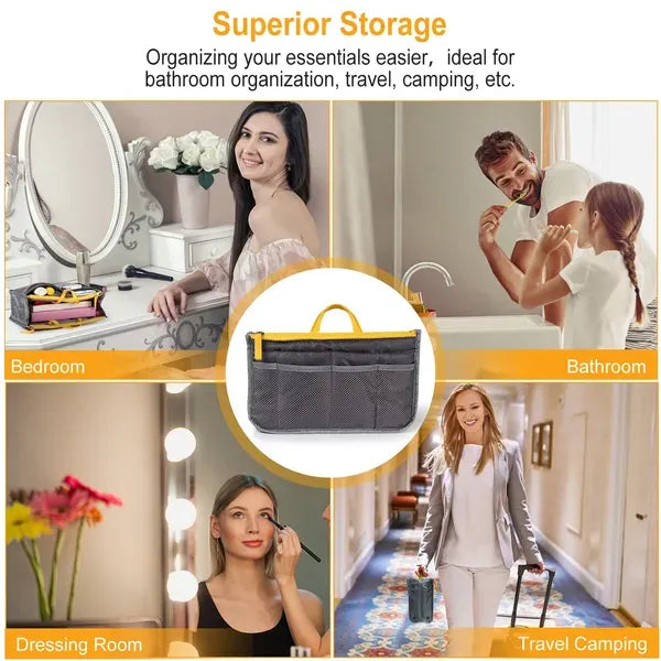 Women Lady Travel Insert Handbag Organiser Makeup Bags Toiletry Purse Liner W/Hand Strap