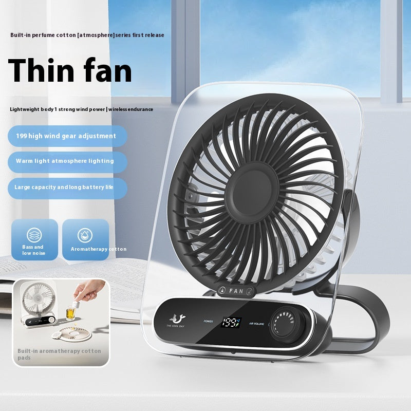 Ultra-thin Desktop Digital Display Fan Mute Mini Wind Portable Handheld Usb Charging