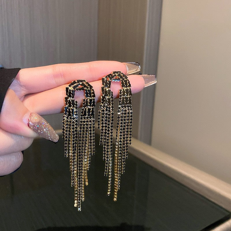 Silver Post Zircon Dangle Earrings For Women Korean Style Premium Elegant Retro Fringe