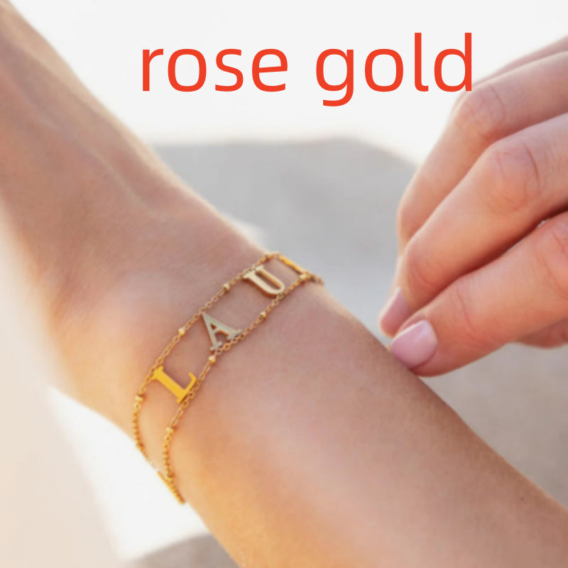 Custom Name Bracelet Double Chain Personalized Separate Initial Letter Bangle Stainless Steel Jewelry Exquisite Gift For Women