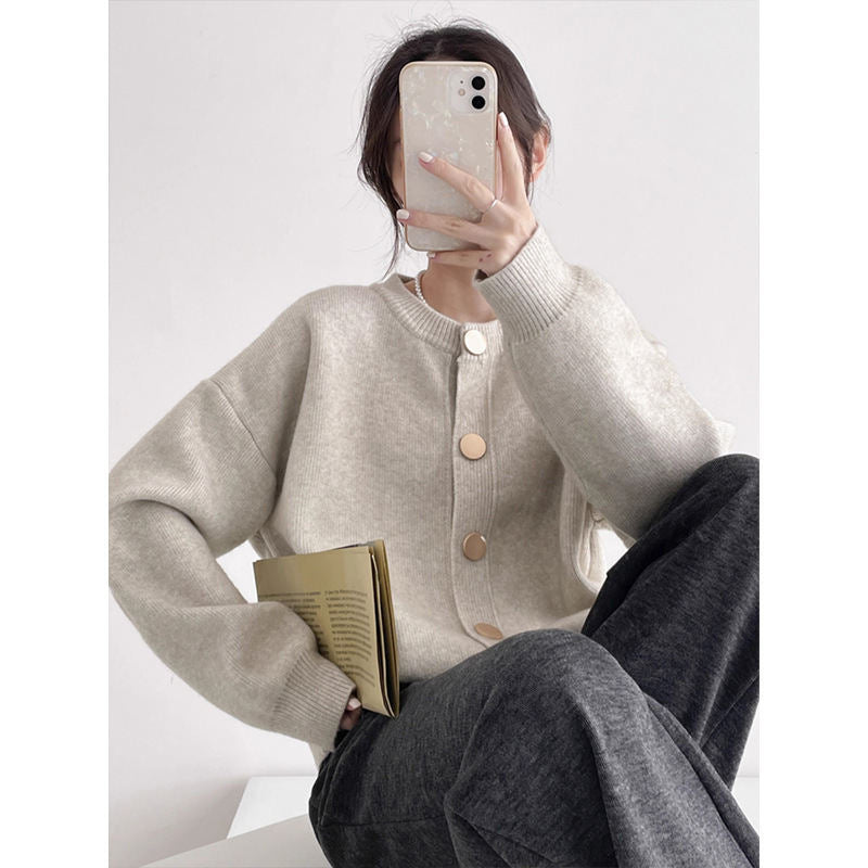 Button Knitted Cardigan Women's Sweater Korean Style Loose Soft Glutinous