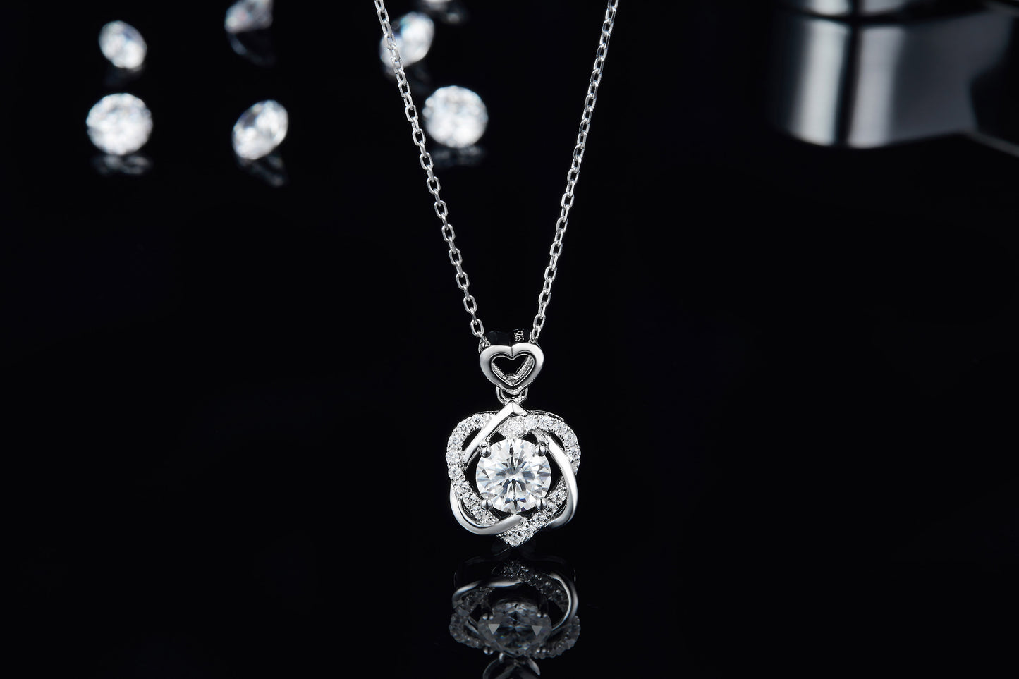 S925 Sterling Silver Heart Necklace, 1ct D-VVS1 Moissanite & Lab-Grown Gems, Platinum Plated 3g With GRA Certificate Gift Box