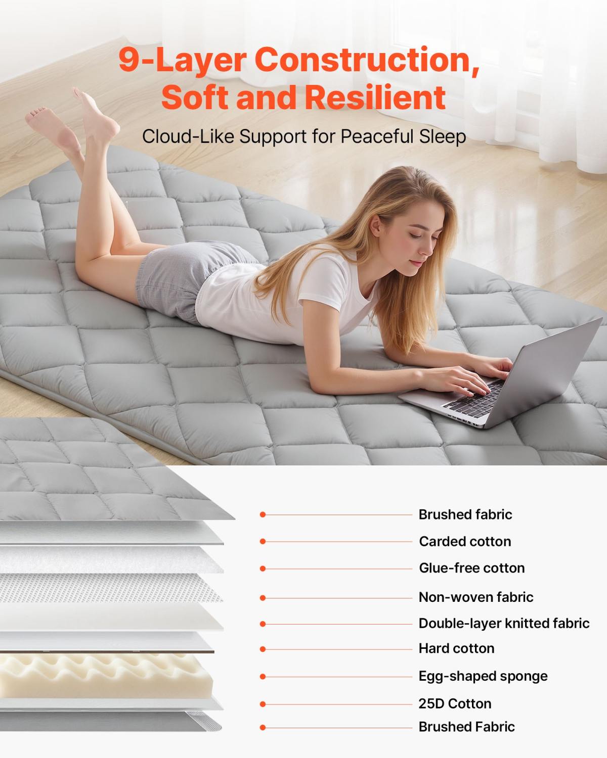 Japanese Tatami Mat, Twin Size Foldable Japanese Tatami Mattress, Futon Mattress With Storage Bag & Fastener, 9-Layer Floor Mat For Sleeping, Dormitory, Meditation, Yoga, 80 X 39 X 3.5 In, Gray