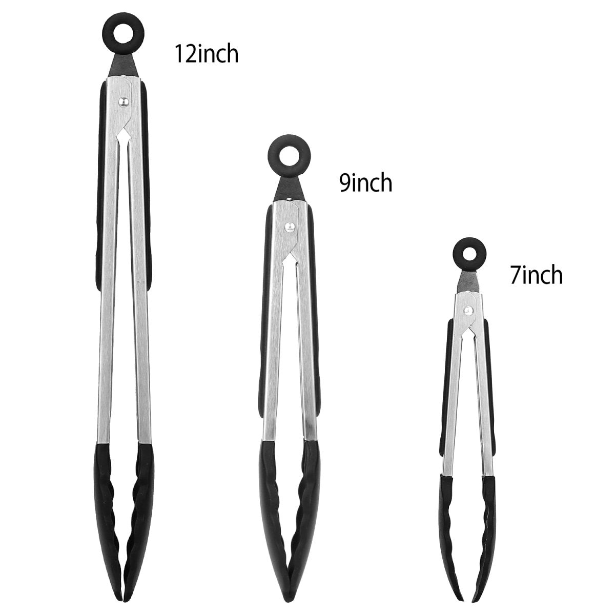 3Pcs Per Set Kitchen Tongs Stainless Steel Locking Food Tongs With Silicon Tips BBQ Cooking Grilling Locking Food Tongs High Heat Resistant 600 Fahrenheit For Grill Salad Spaghetti