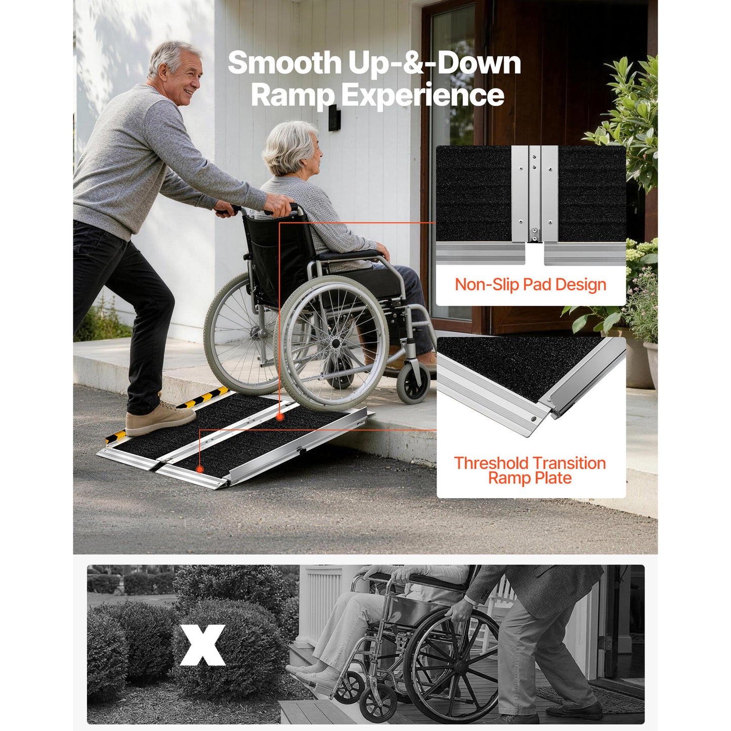 Portable Wheelchair Ramp, 2FT, Non-Slip Aluminum Folding Handicap Ramp For Wheelchair, 800 Lbs Capacity, Door Threshold Ramps For Home Steps, Stairs, Entry, Threshold, Doorways, Scooter, Curbs