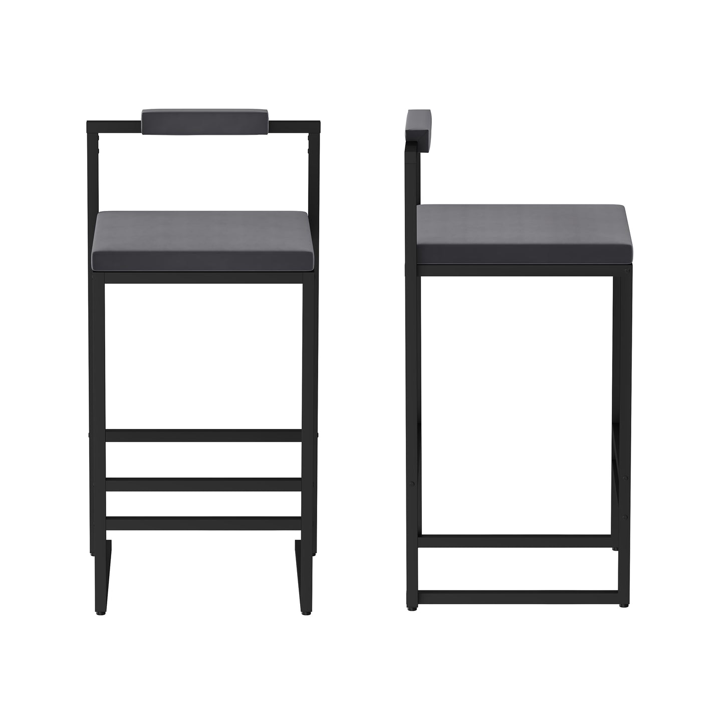 Bar Stools Upholstered Velvet Counter Height Barstools For Kitchen Island Set Of 2 Modern Dining Chairs With Footrest & Backrest Black & Gray