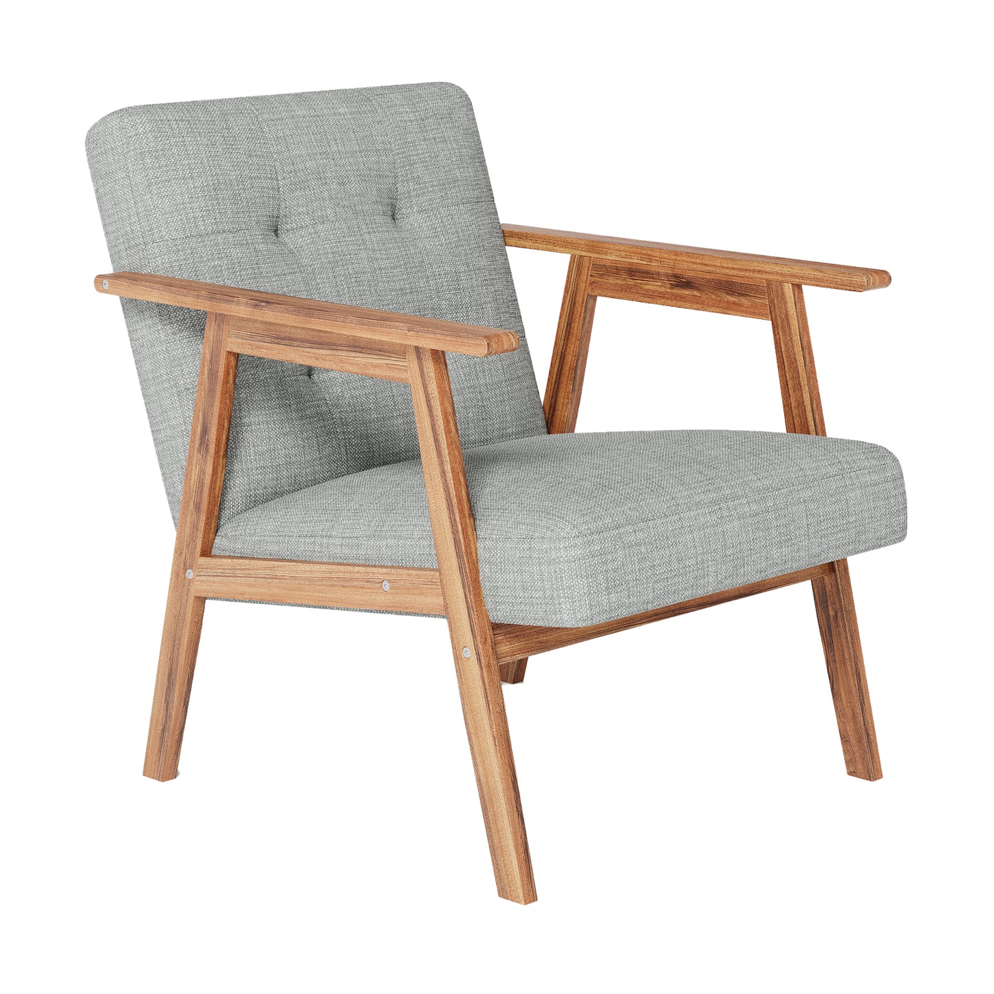 Modern Accent Chair With Walnut Finish Thick And Comfy Seat Cushion Upholstered Living Room Lounge Arm Chair For Bedroom Office Light Grey