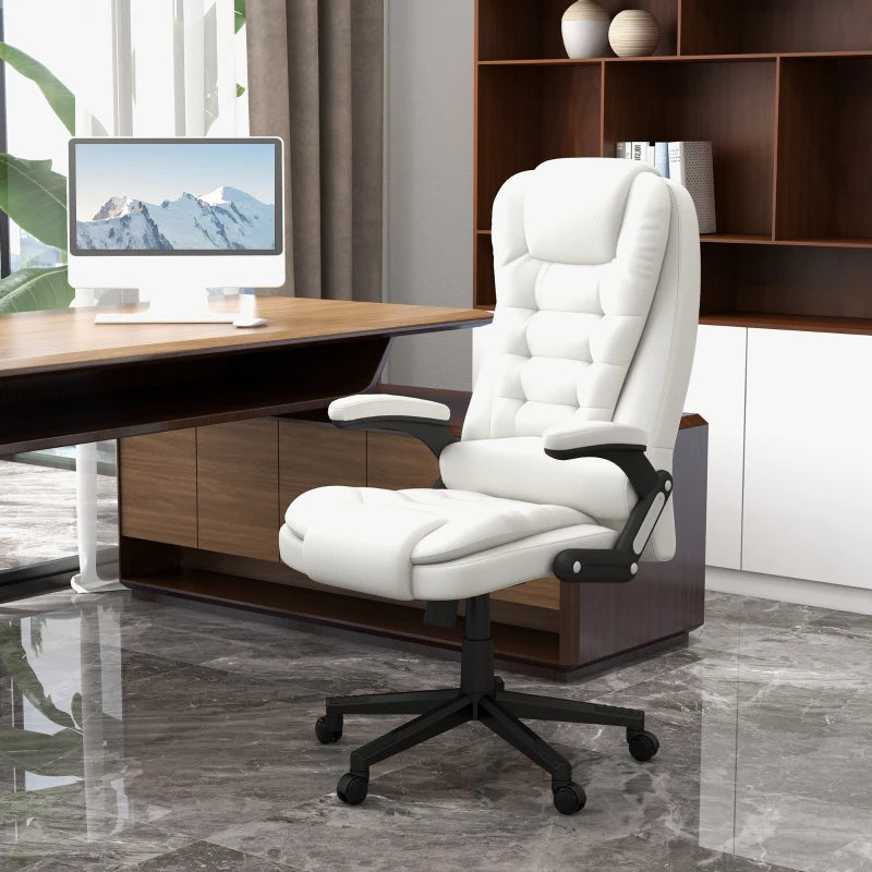 Massage Office Chair, Heated Reclining Computer Chair With 6 Vibration Points, Armrest And Remote, White