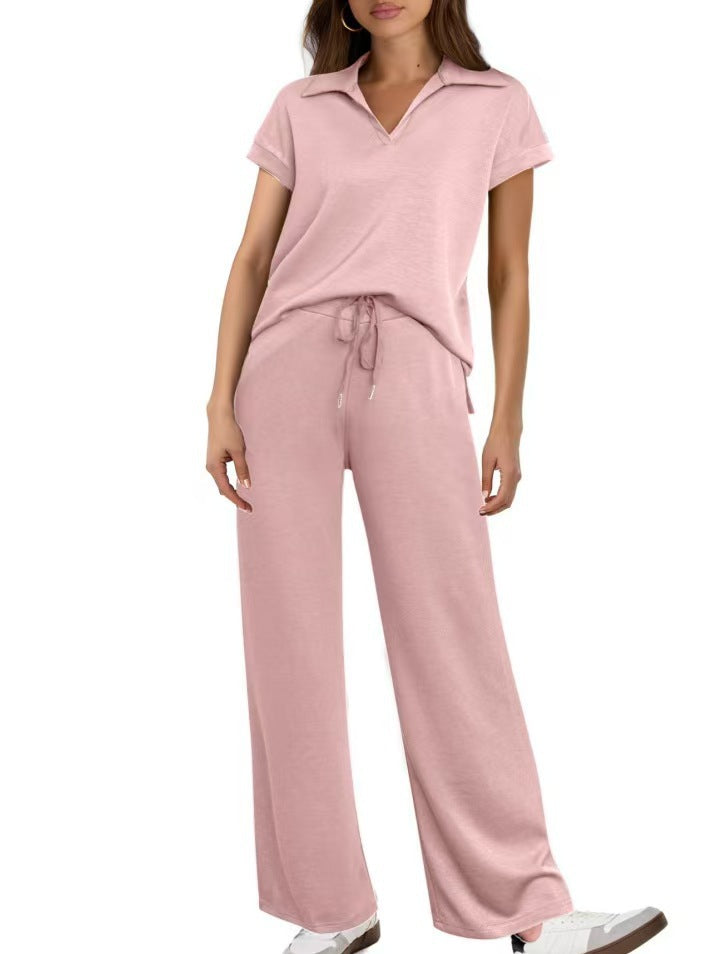 Women's Casual Fashion Solid Color Short Sleeved Set