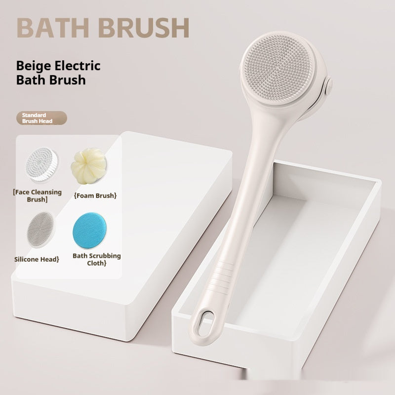 Electric Dual-Handle Bath Brush With Long Handle Detachable For Face Washing And Back Scrubbing