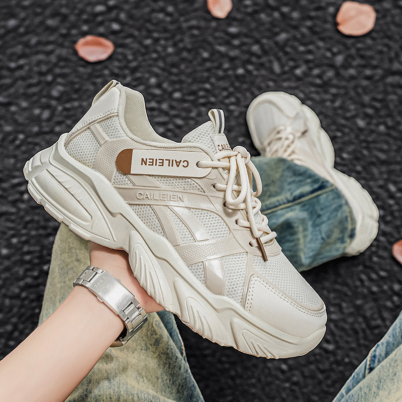 New Men's Breathable Mesh Sneakers, Trendy Versatile Anti-slip Chunky Sole Casual Dad Shoes For Men
