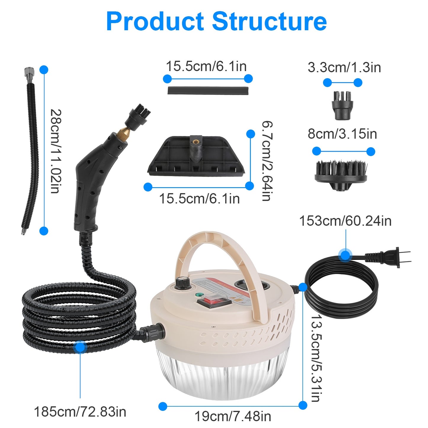 1Pc 2500W Handheld High Temperature And Pressure Steamer Cleaner With 1400ML Tank 9 Accessories 6 Steam Levels For Dirt Grease Grout Tile Floor Couch Car