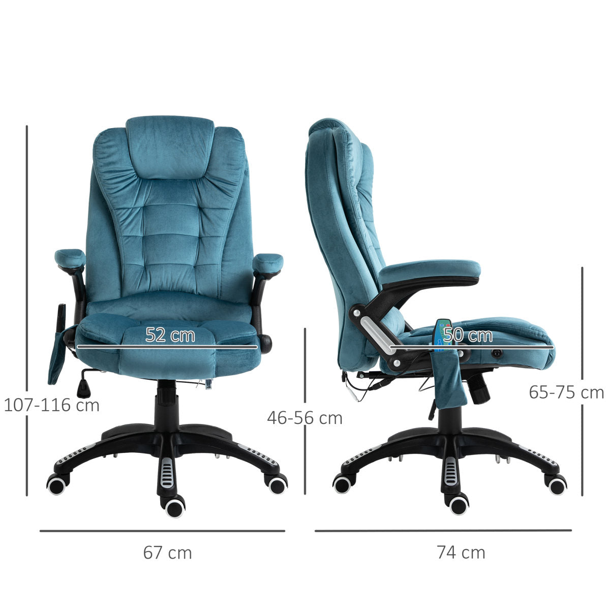 Vinsetto Massage Recliner Chair Heated Office Chair With Six Massage Points Velvet-Feel Fabric 360° Swivel Wheels Blue