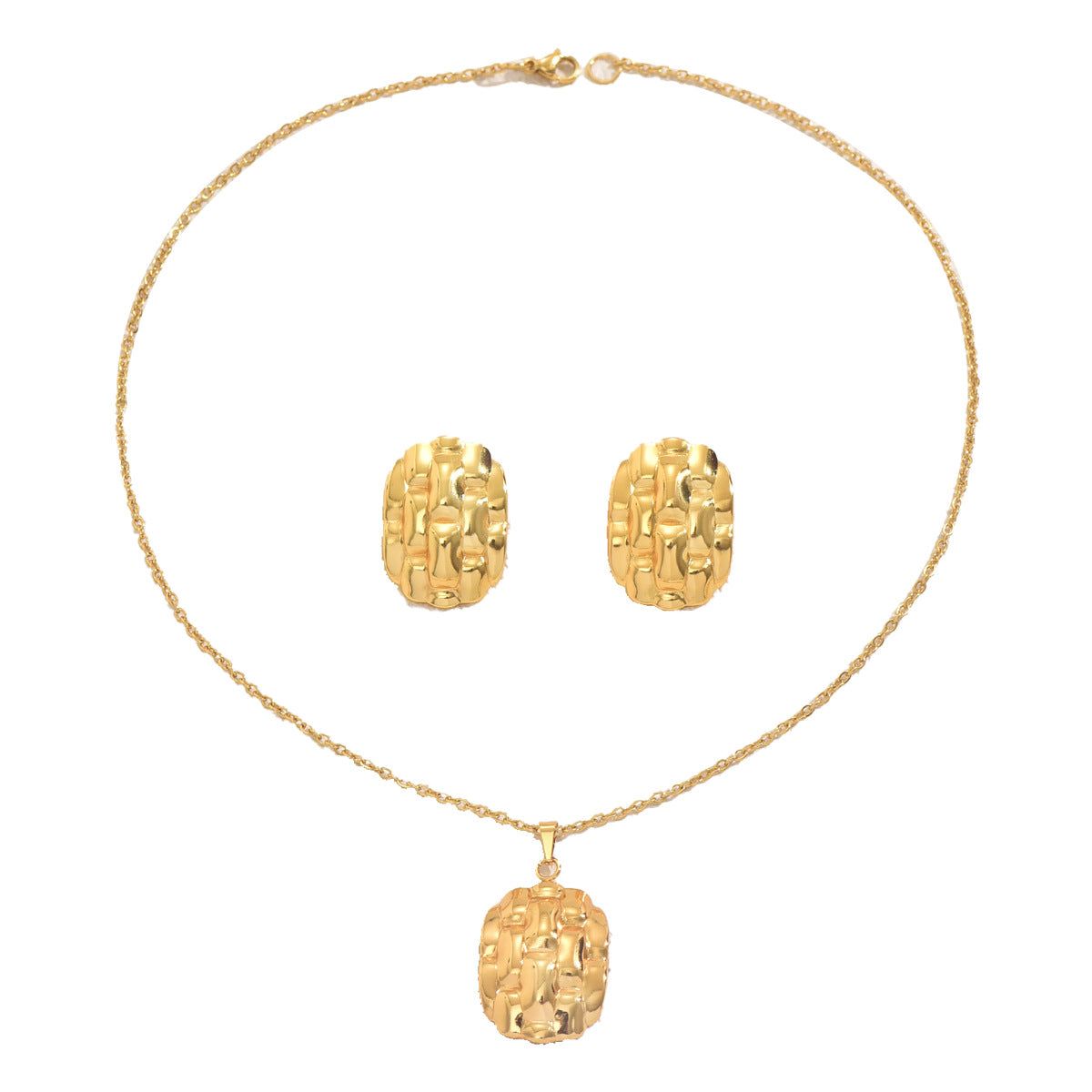 Cross-border European American Women Jewelry Set, Irregular Geometric Wrinkle Texture Design Necklace & Matching Earrings, High-end Versatile Daily Accessories