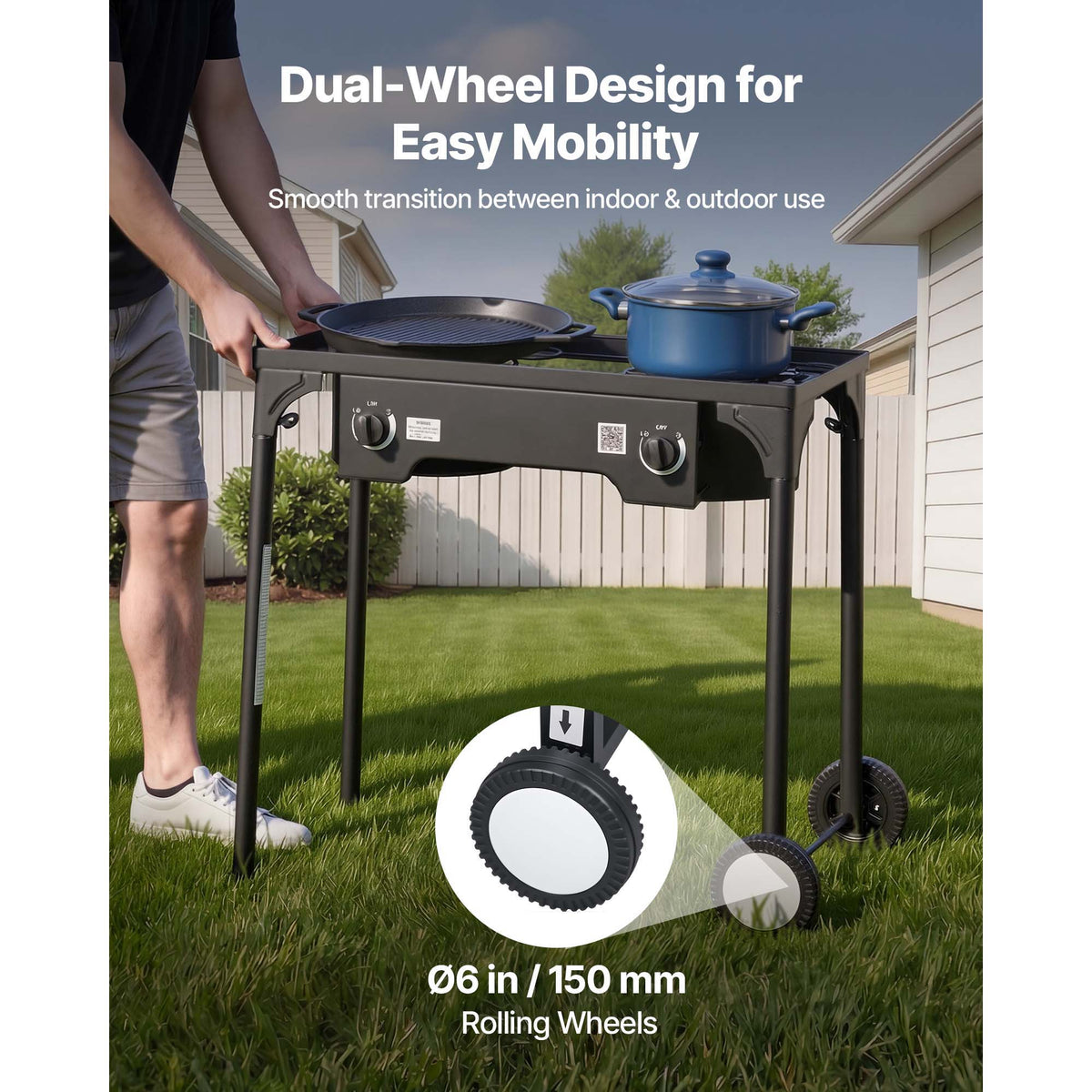 2 Burner Outdoor Propane Gas Stove, 150,000 BTU Propane LPG Gas Camping Stove, Heavy-duty Carbon Steel Outdoor Cooker, With 2 Wheels & 20 PSI Regulator & Hose, For BBQ Camp Home Patio B Ackyard