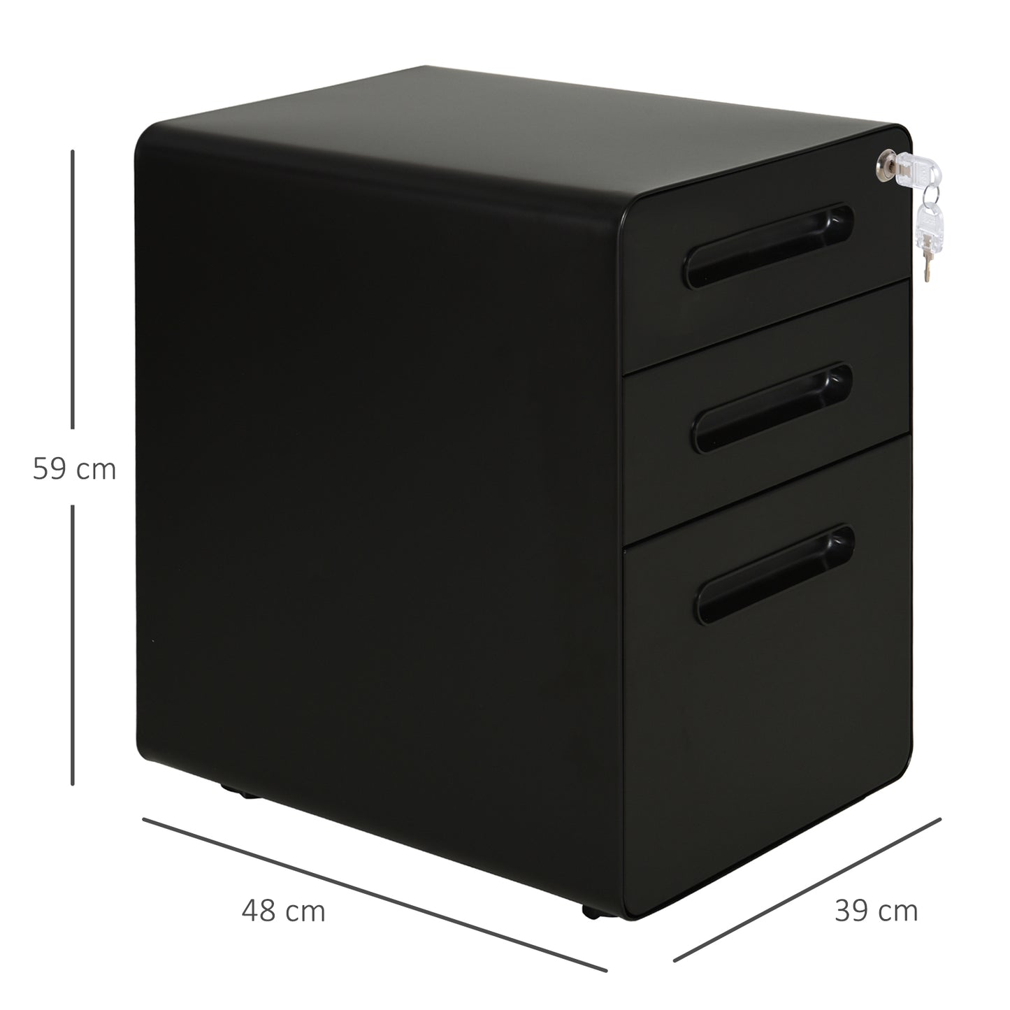 Vinsetto Lockable File Cabinet With 3 Drawers, Vertical Office Drawer For A4, Letter, Legal Size, Anti-tilt Design, Pre-Assembled Body, Black