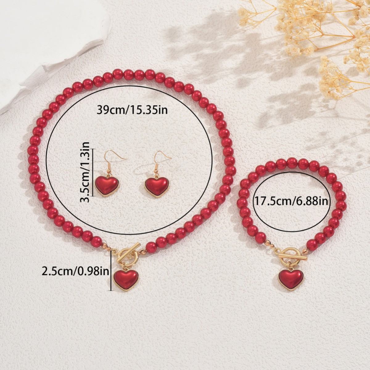 New European American Cross-border Women Jewelry Set, Geometric Heart Braided Necklace Decorated With Faux Pearl, Matching Versatile Earrings & Wrist Accessories