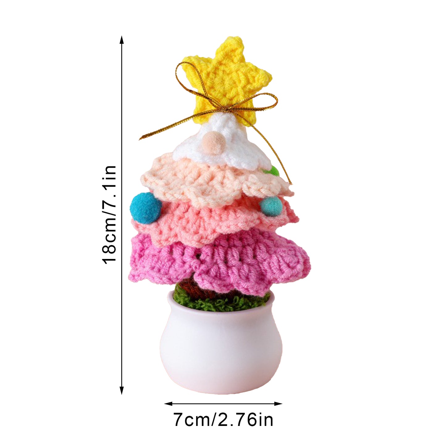 Knitted Mini Xmas Tree Simulation Crochet Xmas Tree Bonsai Ornament For Mall Store Home Decor Pink