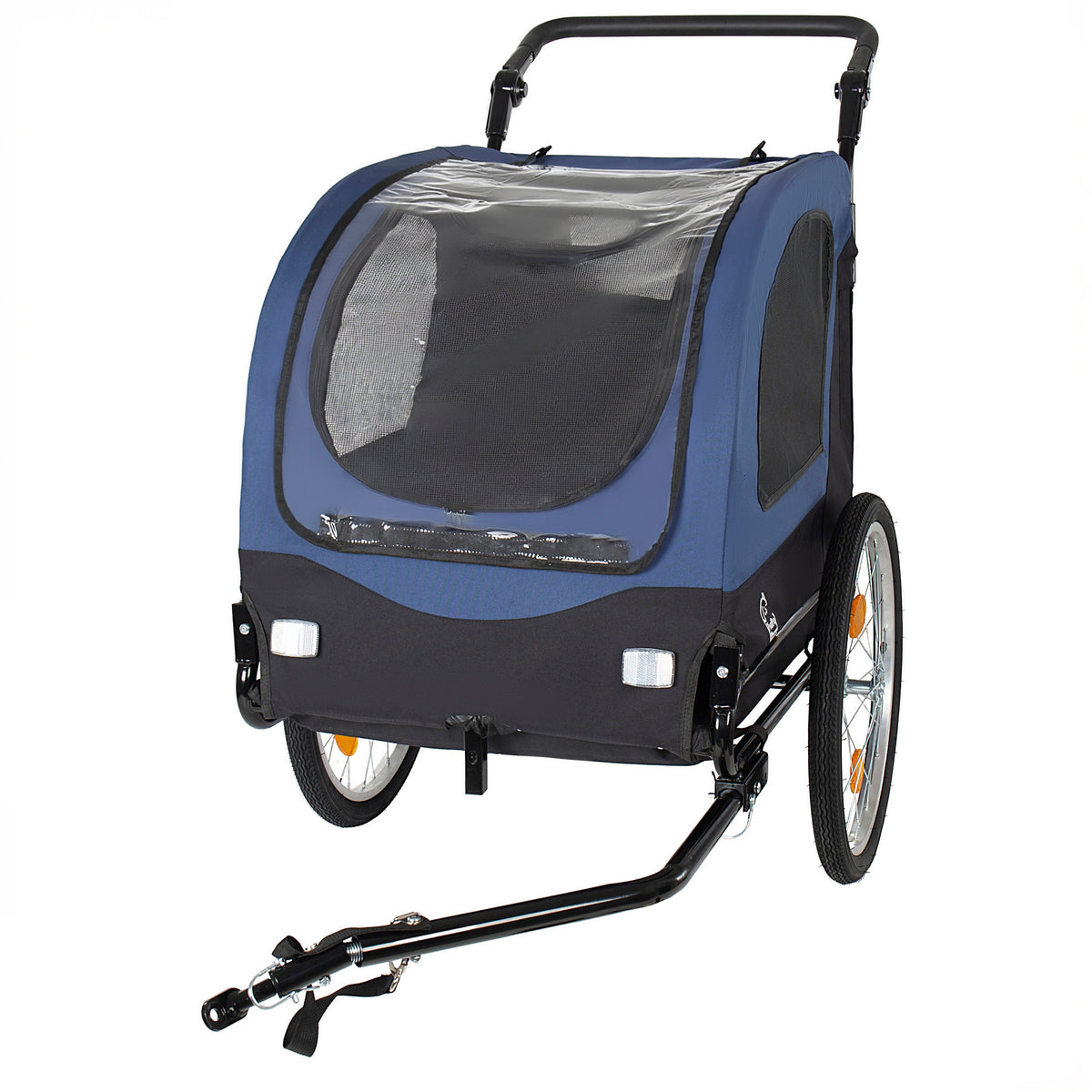 2-in-1 Bike Trailer & Pet Stroller For Dogs Up To 110lbs Foldable Pet Carrier Cart With Front Caster & 20 Quick Release Air-Filled Wheels, Breathable Mesh And PVC Rain Cover, Dark Blue