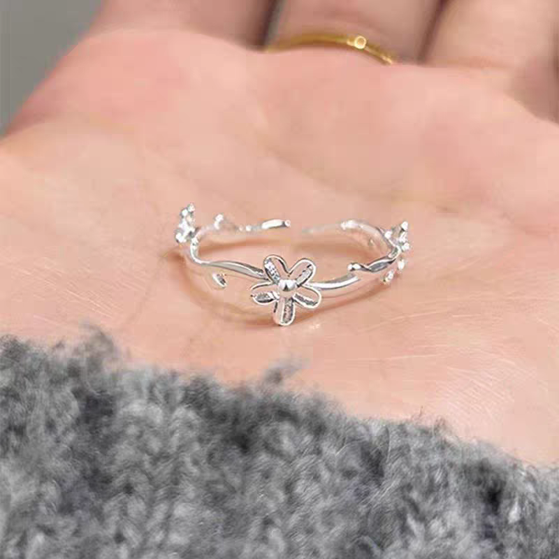 1pc 999 Sterling Silver Floral Branch Open Ring, Sweet & Delicate Style, Perfect For Daily, Dating & Gifting, Ideal Valentine's Gift