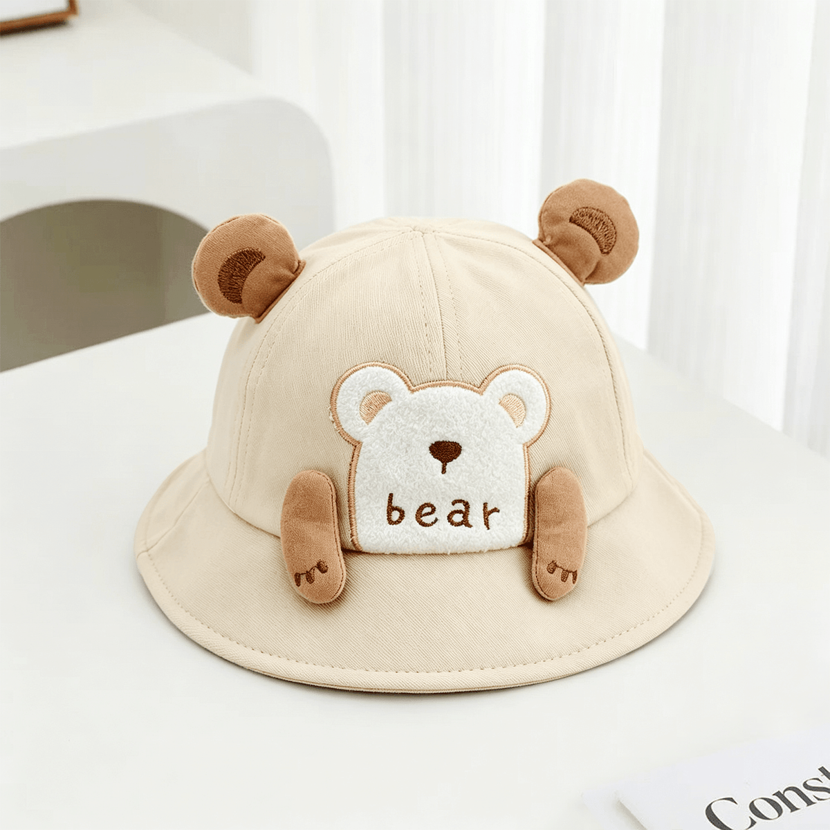 Summer Boys And Girls' Embroidered Letter Bear Style Fashionable And Cute Fishing Hat For Outdoor Shopping And Playing