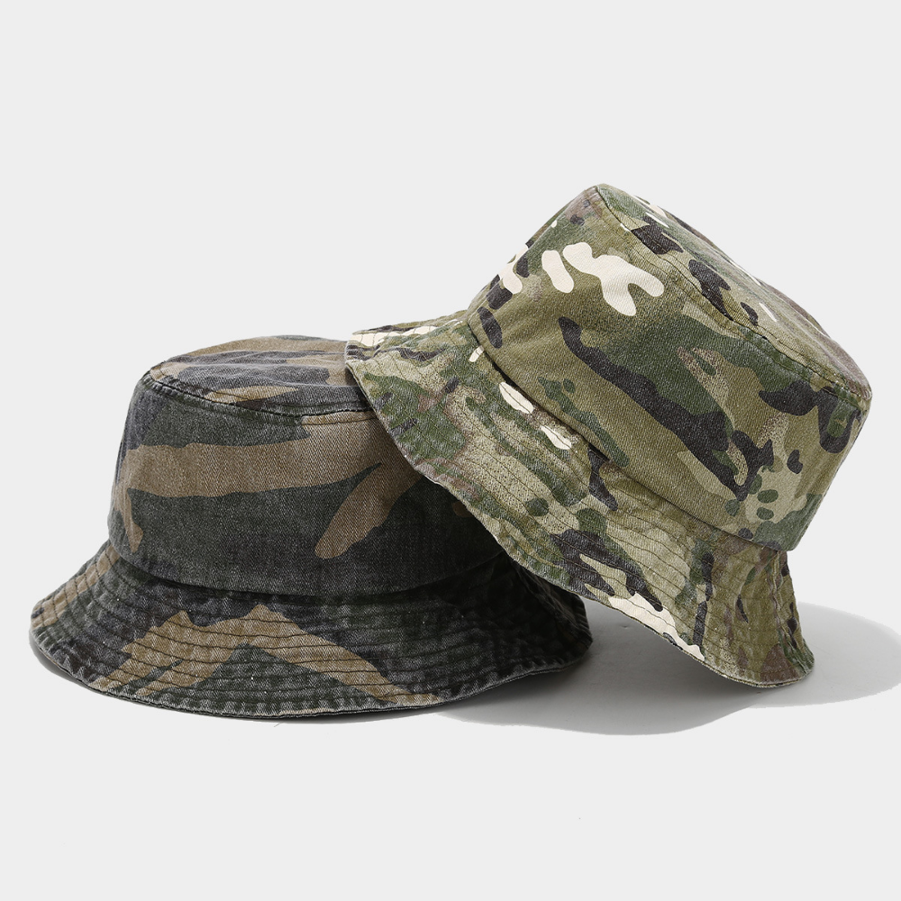 American-style Water-washed Distressed Camouflage Fisherman Hat, Retro Wide-brimmed Sun Hat, Outdoor Climbing, Fishing, Leisure Fisherman Hat