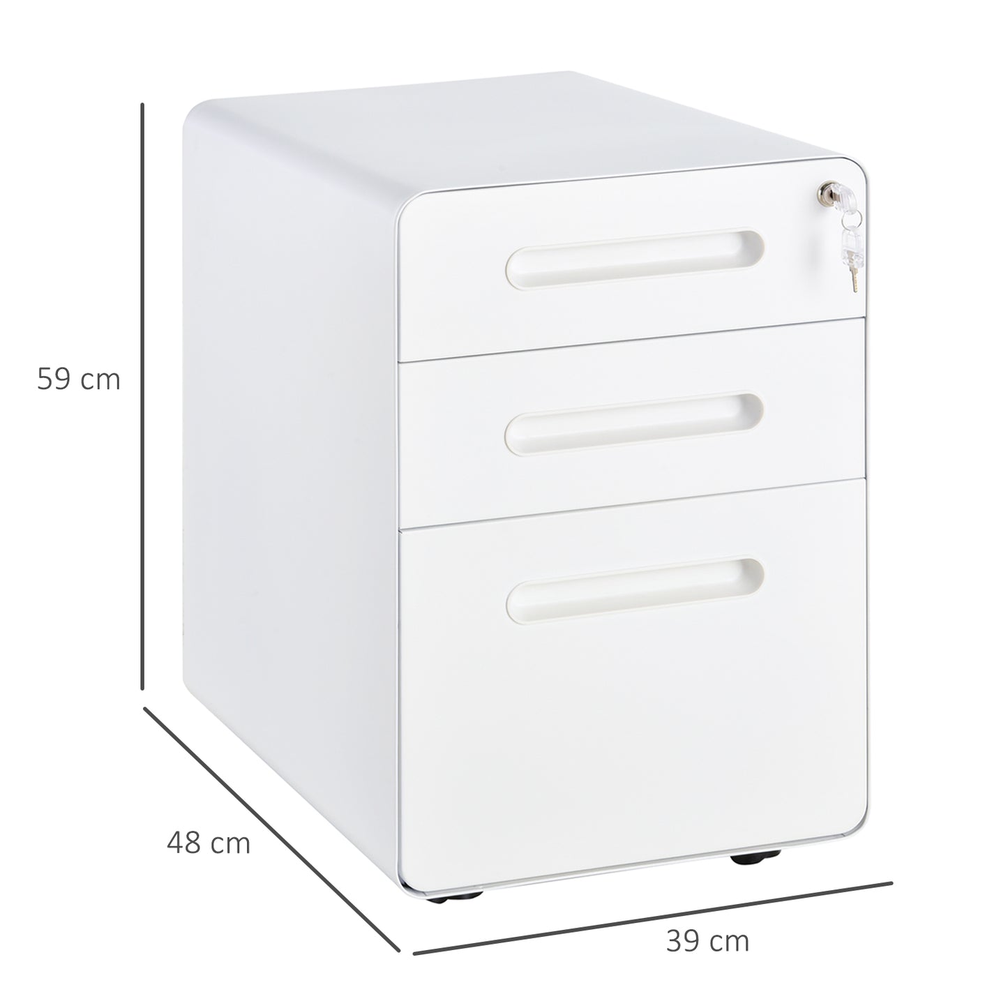 Vinsetto Lockable File Cabinet With 3 Drawers, Vertical Office Drawer For A4, Letter, Legal Size, Anti-tilt Design, Pre-Assembled Body, White