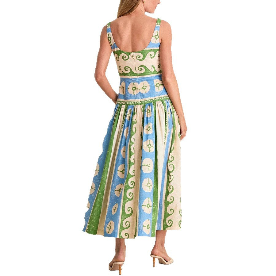Summer New Linen Position-print Dress For Women