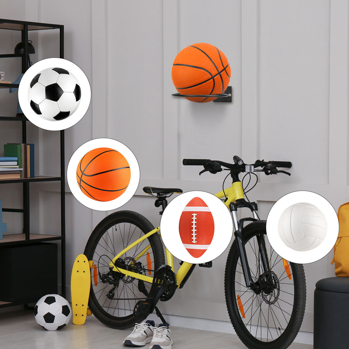Metal Wall Mounts, Set Of 6 Black Basketball Mounts For Wall Mounting, Sturdy Steel Mounts For Sports Balls & Equipment, Space-Saving Storage Solution—Party Decorations
