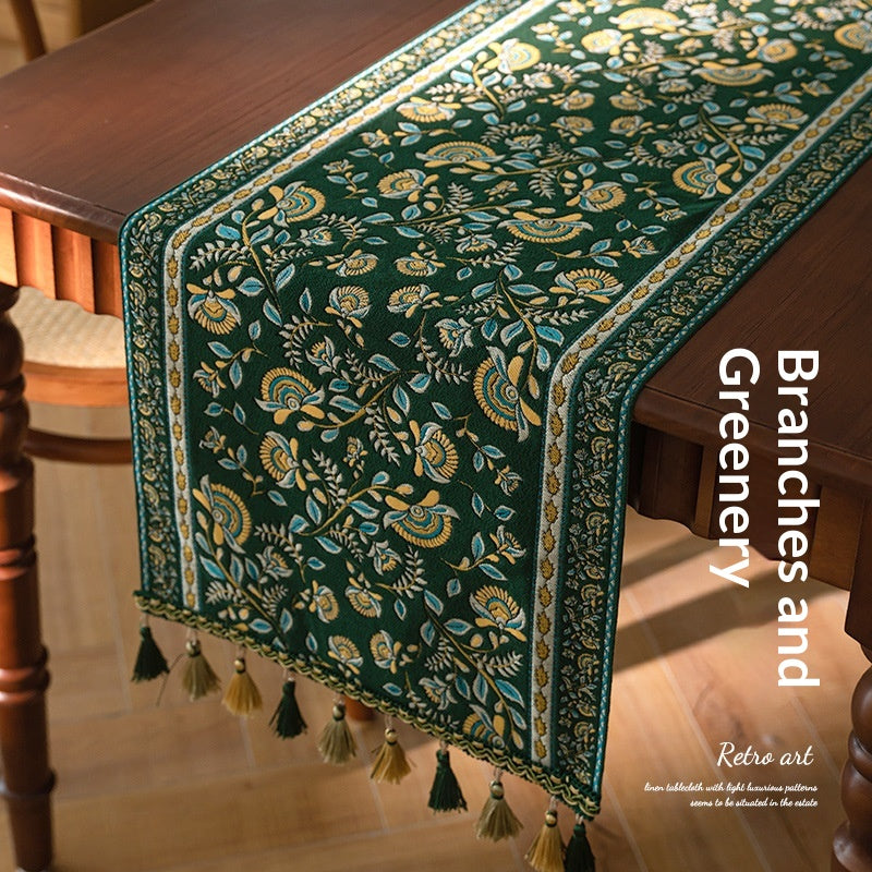 Living Room Table And Desk Runner Chenille Tassel Long Tablecloth