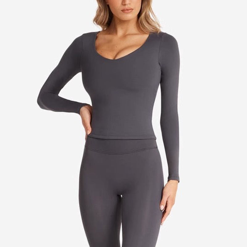 Slim Fit Slimming Sports Outerwear Bottoming Shirt Small V-neck Yoga Clothes Long Sleeve
