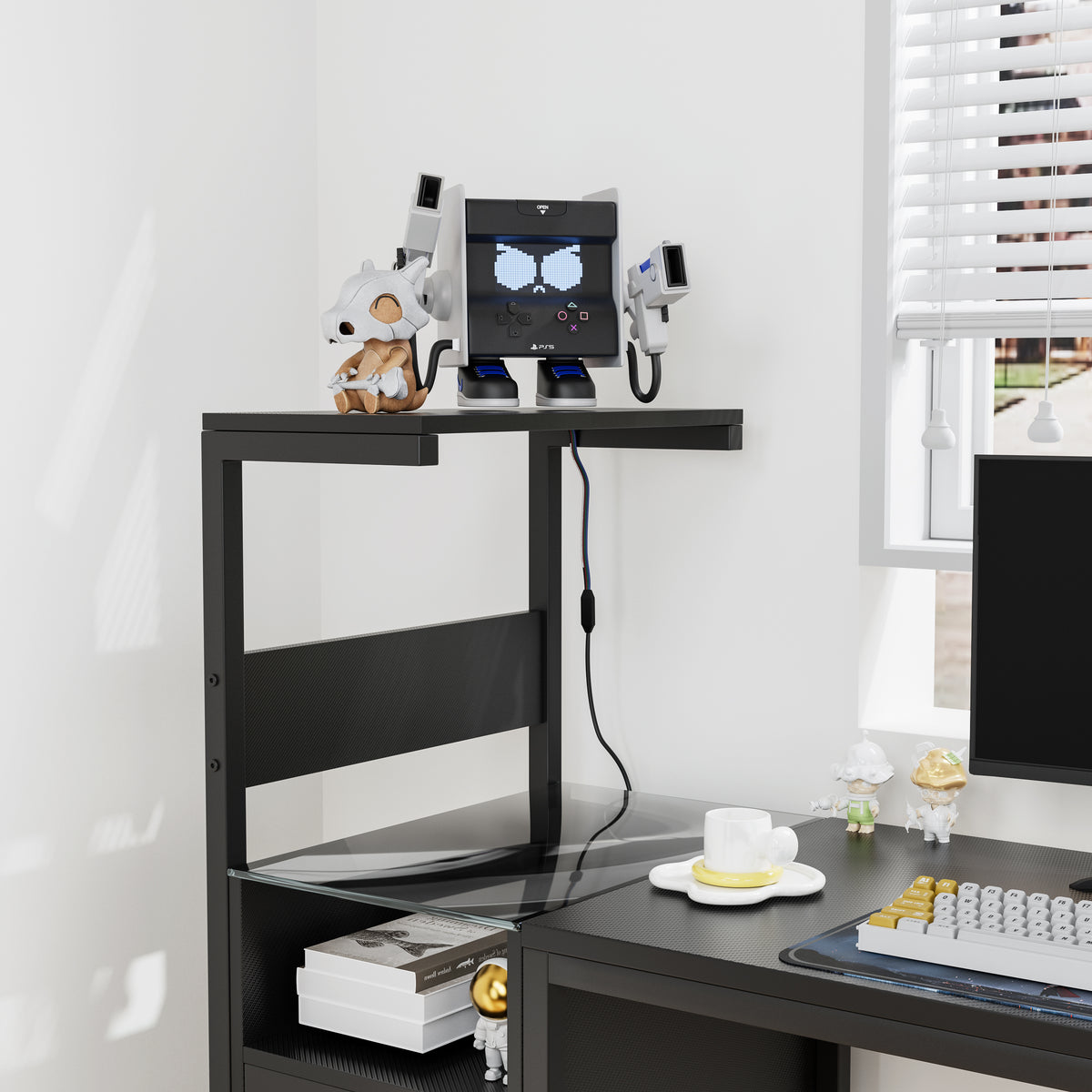Computer Desk With Power Outlet & Storage Shelves, Study Writing Table With USB Ports Charging Station, PC Desk Workstation For Home Office, Black