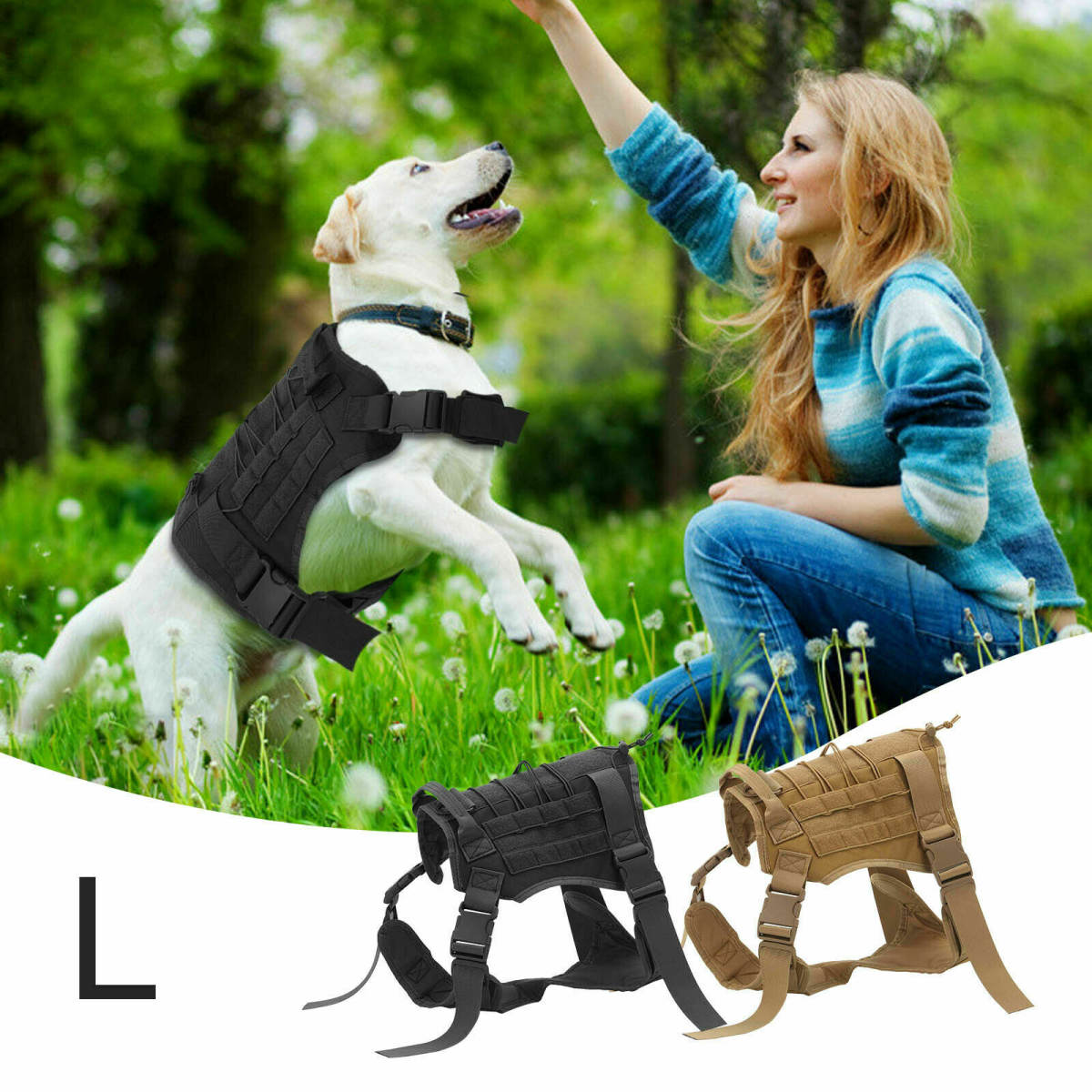 No-pull Dog Harness Pet Puppy Large Dog Vest Adjustable Padded Handle L Size AU-black